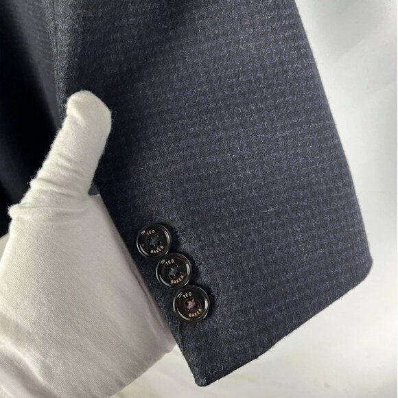 TED BAKER Wool Jackson Overcoat Sz 4 L Navy Black Check Top Coat Three Button - Picture 4 of 6